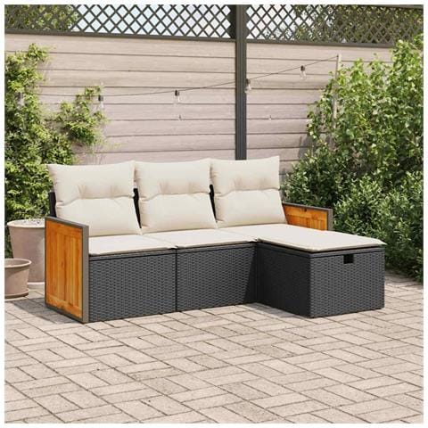 Set Divani Da Giardino 4 Pz Con Cuscini Nero In Polyrattan - Foto 1