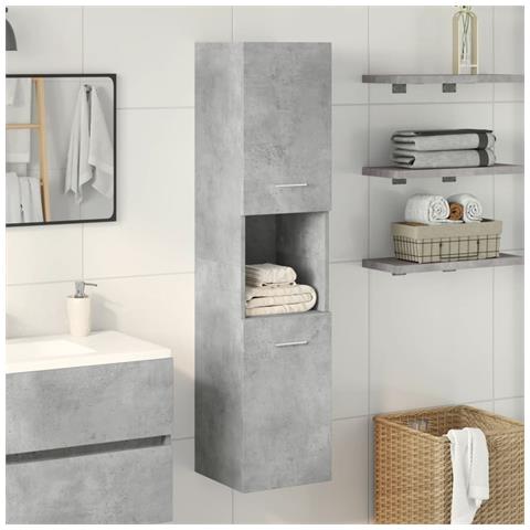 Mobile Pensile Da Bagno Grigio Cemento 30x30x130cm Truciolato - Foto 2