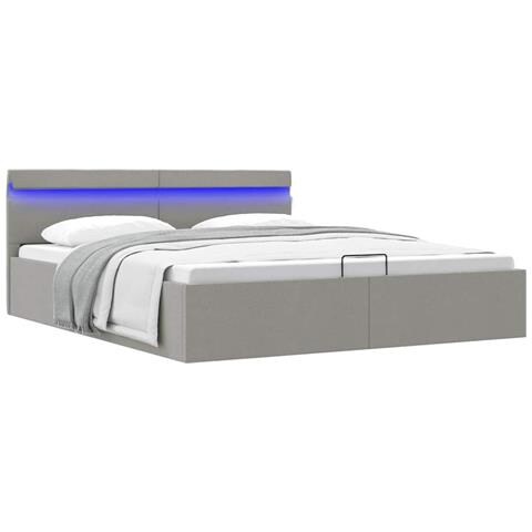 Giroletto Con Contenitore E Led Grigio Chiaro Tessuto 180x200cm - Foto 8