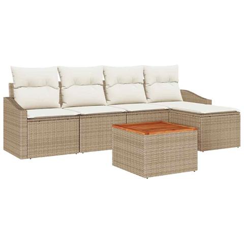 Set di divani da giardino 6 pezzi con cuscini Beige Polyrattan Acacia - Foto 1