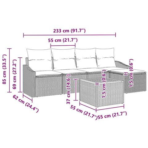 Set di divani da giardino 6 pezzi con cuscini Beige Polyrattan Acacia - Foto 9