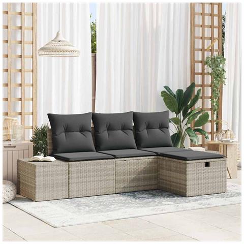 Set di divani da giardino con cuscini grigio chiaro in polyrattan - Foto 2