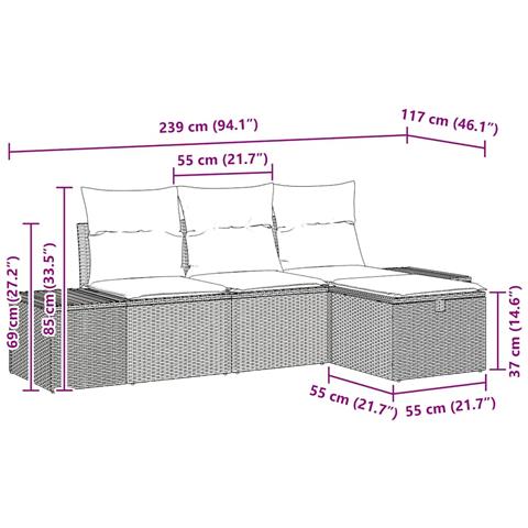 Set di divani da giardino con cuscini grigio chiaro in polyrattan - Foto 9