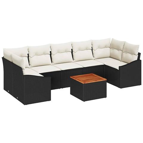 Set Divano da Giardino da 8 Pezzi con Cuscini Nero Polyrattan Acacia - Foto 1