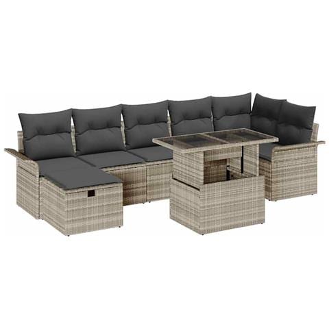 Set Divano Giardino da 8 Pezzi con Cuscini Grigio Chiaro in Rattan Sintetico - Foto 1