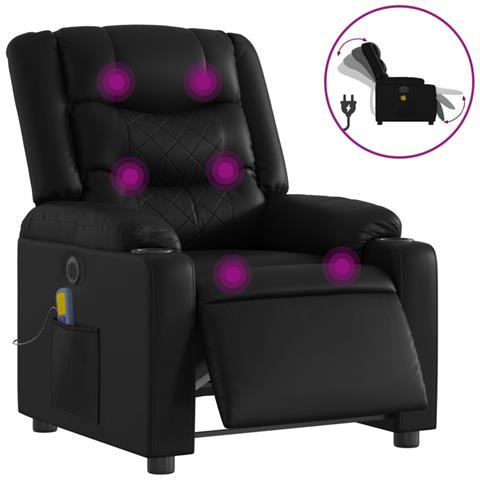 Poltrona Massaggiante Reclinabile Elettrica Nera in Similpelle - Foto 1