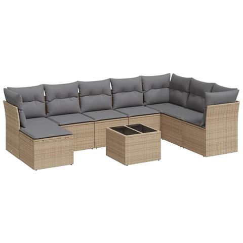 Set Divano da Giardino 9 pz con Cuscini Beige in Polyrattan - Foto 1