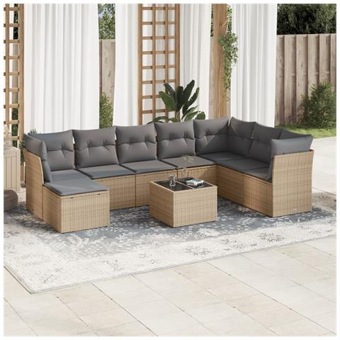 Set Divano da Giardino 9 pz con Cuscini Beige in Polyrattan - Foto 2