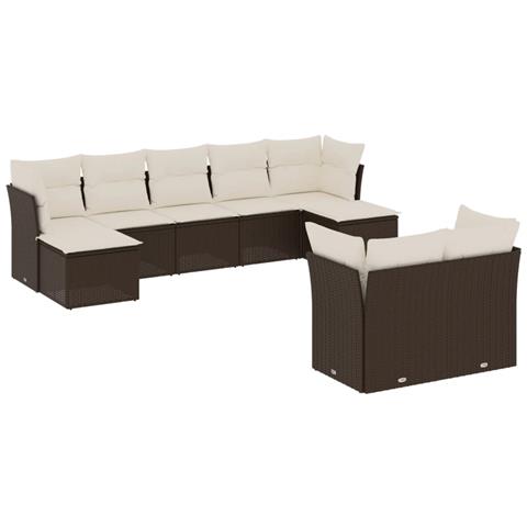 Set Divani da Giardino 9pz con Cuscini Marrone in Polyrattan - Foto 1