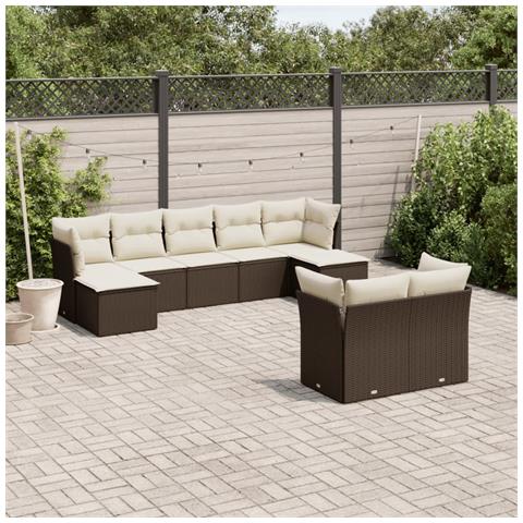 Set Divani da Giardino 9pz con Cuscini Marrone in Polyrattan - Foto 2