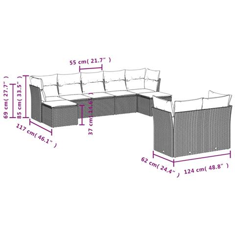 Set Divani da Giardino 9pz con Cuscini Marrone in Polyrattan - Foto 3