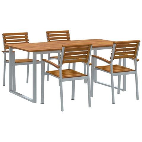 Set da Pranzo da Giardino 5 Pezzi in Legno Massello di Acacia e Metallo - Foto 1