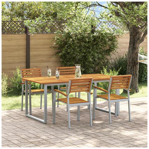 Set da Pranzo da Giardino 5 Pezzi in Legno Massello di Acacia e Metallo - Foto 2