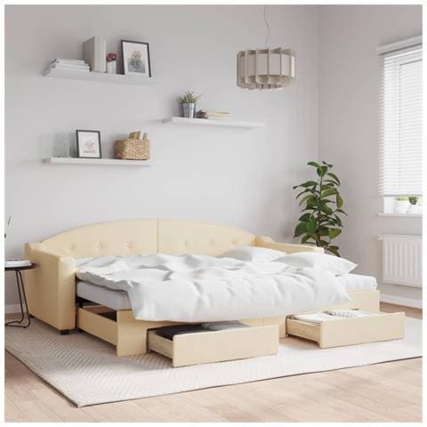 Divano Letto Estraibile con Cassetti Crema 80x200 cm in Tessuto - Foto 2