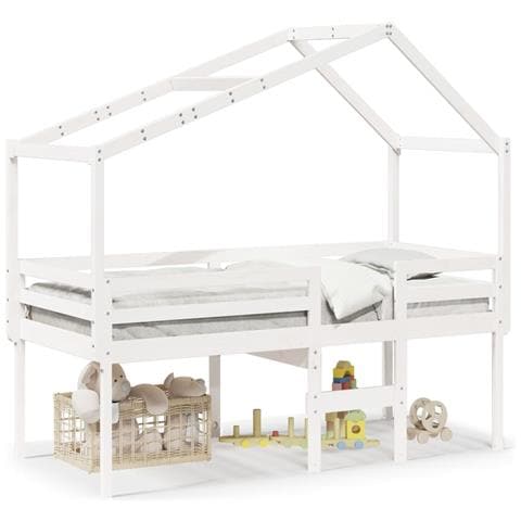 Letto a Soppalco con Tetto Bianco 90x190 cm in Legno di Pino - Foto 1