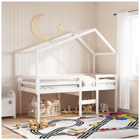 Letto a Soppalco con Tetto Bianco 90x190 cm in Legno di Pino - Foto 2