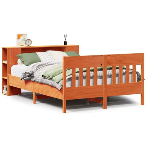Letto Libreria senza Materasso Marrone Cera 140x200 cm in Pino - Foto 1
