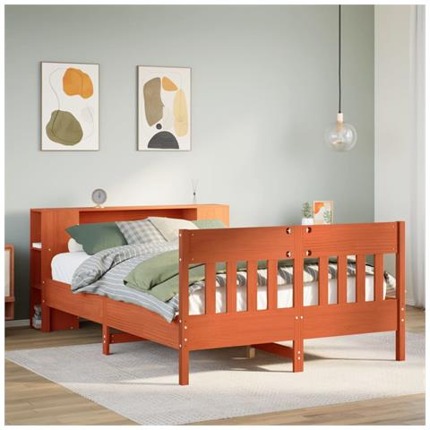 Letto Libreria senza Materasso Marrone Cera 140x200 cm in Pino - Foto 2