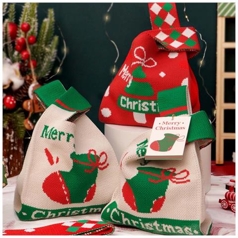 Sacchetto Di Natale Per Mela In Maglia Con Cartoncino - Confezione Regalo Festiva Red - Foto 2