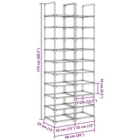 Scarpiere a 10 Livelli 2 pz 33x33x174 cm in Tessuto Non Tessuto - Foto 9