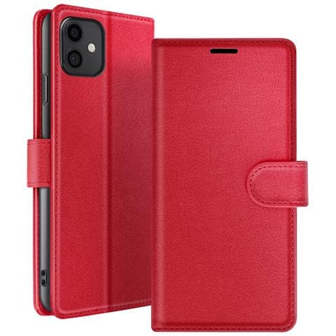 Custodia A Portafoglio Per Iphone 11 Con Supporto E Linguetta Magnetica, Rosso - Foto 1