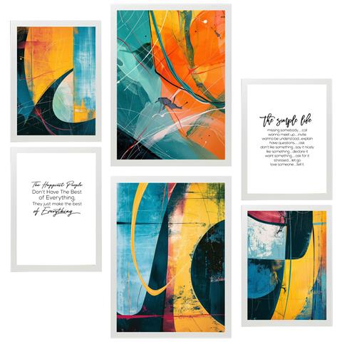 Set Di 6 Stampe Colori Astratti, Giallo, Arancione, Blu, Forme Incorniciate Con Illustrazioni Di Design Per La Casa, Negozio, Pittura A3 & A4 Cornice Bianca - Foto 1
