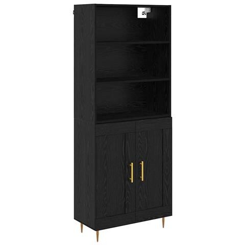 Credenza Rovere Nero 69,5 x 34 x 180 cm Legno multistrato - Foto 1