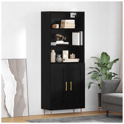 Credenza Rovere Nero 69,5 x 34 x 180 cm Legno multistrato - Foto 2