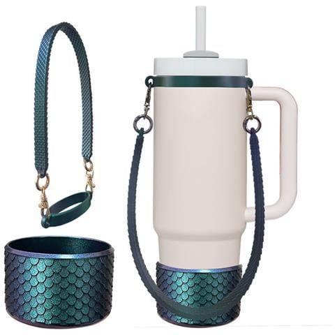 Set Di Tazze In Silicone Con Motivo A Squame Di Pesce: Manicotto Protettivo, Manico E Base - Vari Colori Green - Foto 1