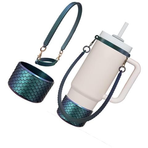 Set Di Tazze In Silicone Con Motivo A Squame Di Pesce: Manicotto Protettivo, Manico E Base - Vari Colori Green - Foto 2