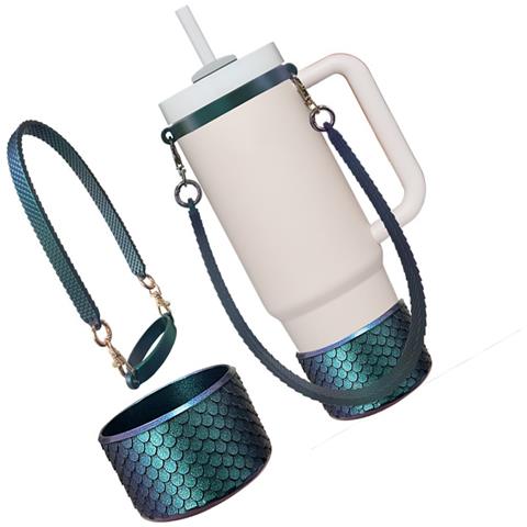 Set Di Tazze In Silicone Con Motivo A Squame Di Pesce: Manicotto Protettivo, Manico E Base - Vari Colori Green - Foto 3