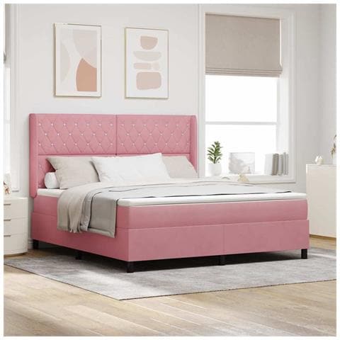 Letto a molle con materasso con led Rosa 180 x 200 cm Velluto - Foto 2