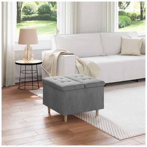 Pouf contenitore Grigio scuro 60 x 60 x 45 cm Velluto - Foto 2