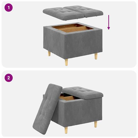 Pouf contenitore Grigio scuro 60 x 60 x 45 cm Velluto - Foto 9