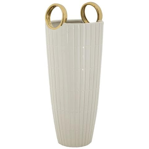 Vaso Shopping In Ceramica Bianca Con Manici Dorati 18x45 Cm - Foto 1