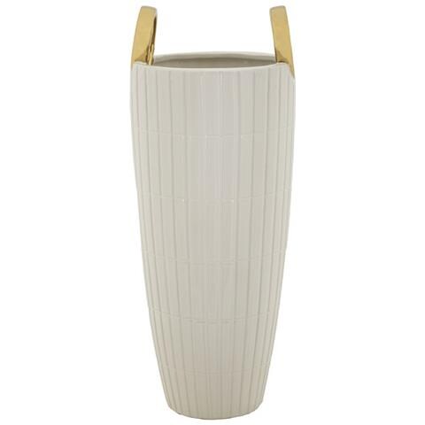 Vaso Shopping In Ceramica Bianca Con Manici Dorati 18x45 Cm - Foto 2