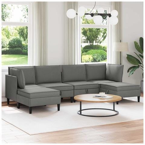 Set di mobili per il soggiorno 6 pcs Grigio scuro Tessuto - Foto 2