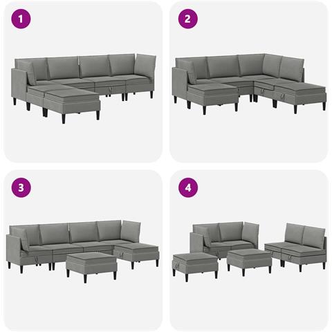Set di mobili per il soggiorno 6 pcs Grigio scuro Tessuto - Foto 9