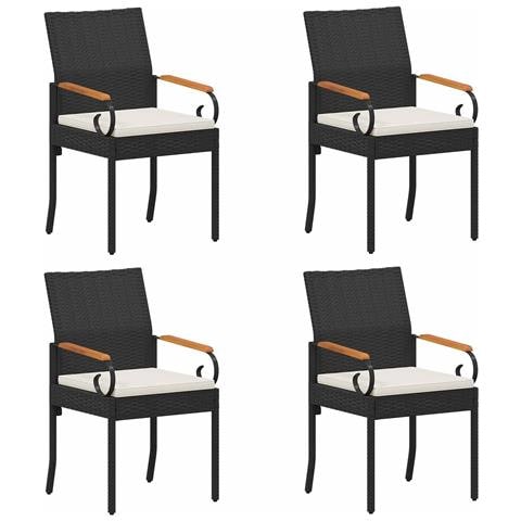 Sedie da giardino 4 pcs Nero e Bianco Crema Polyrattan e acacia - Foto 1