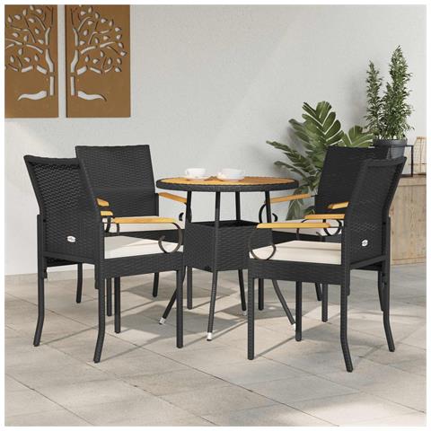 Sedie da giardino 4 pcs Nero e Bianco Crema Polyrattan e acacia - Foto 2