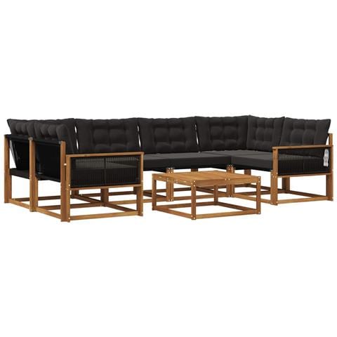 Set di divani da esterno con cuscino 7 pcs Naturale e Nero - Foto 1