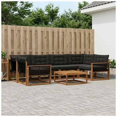 Set di divani da esterno con cuscino 7 pcs Naturale e Nero - Foto 2