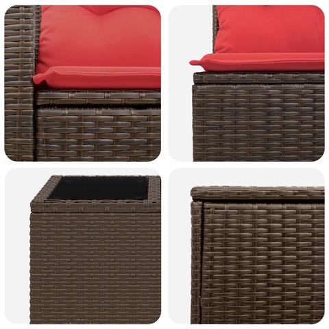Set di divani 6 pz Marrone e Rosso Rattan sintetico e Acciaio - Foto 2