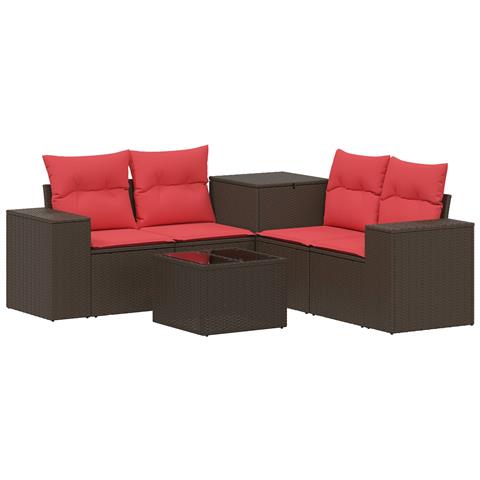 Set di divani 6 pz Marrone e Rosso Rattan sintetico e Acciaio - Foto 1