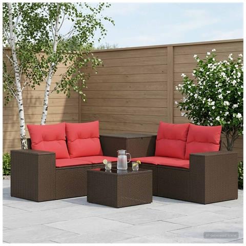 Set di divani 6 pz Marrone e Rosso Rattan sintetico e Acciaio - Foto 10