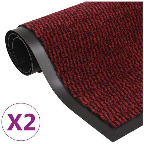 Tappeti Antipolvere 2 Pz Rettangolari Trapuntati 40x60 Cm Rossi - Foto 1