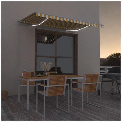 Tenda da Sole Retrattile Manuale LED 350x250 cm Gialla e Bianca - Foto 7