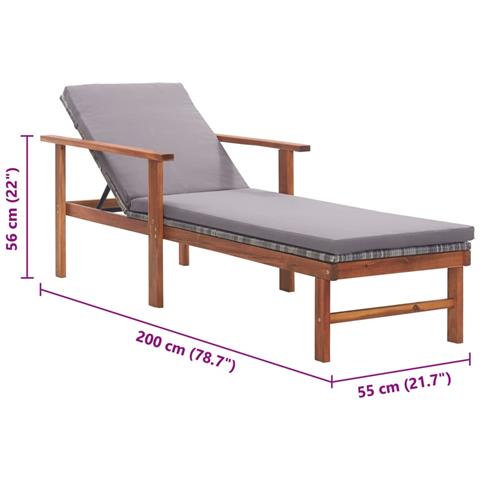Sdraio con Cuscino Polyrattan e Legno Massello di Acacia Grigia - Foto 10