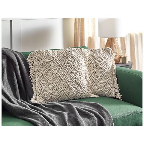 Set Di 2 Cuscini Pattan Cotone 45 X 45 Cm Beige Trama Geometrica - Foto 1
