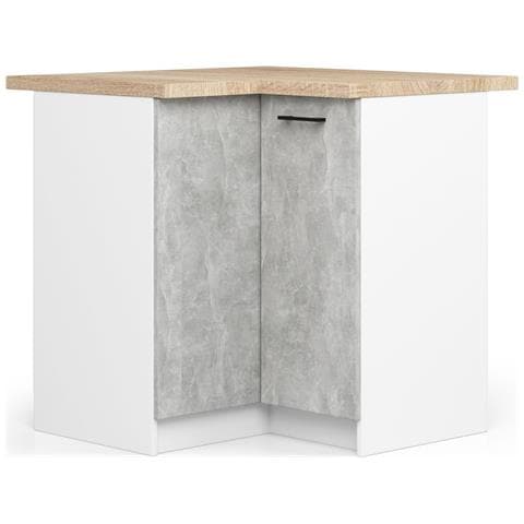 Mobile cucina modulare con piano di lavoro OLIWIA, 2 ante, 90x46x85 cm, Colore Bianco e Grigio Cemento - Foto 1